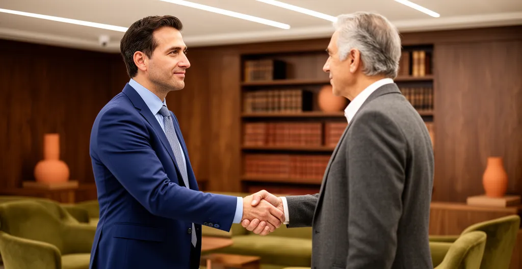 Poignée de main entre un conseiller et son client, atmosphère de confiance
