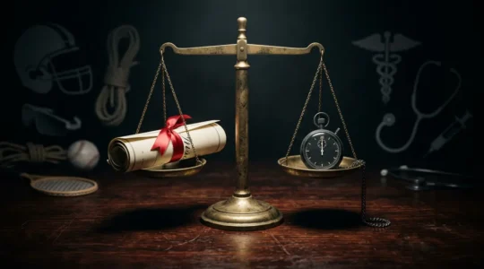 Balance de justice entourée de documents d'assurance avec focus sur les détails contractuels