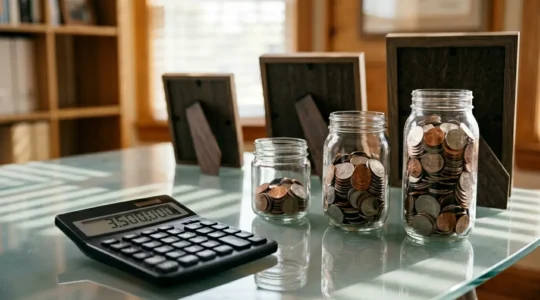 Protection financière familiale avec calculatrice et silhouettes représentant le calcul du capital décès