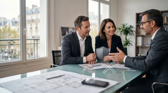 Couple consultant un conseiller financier pour leur assurance décès crédit immobilier