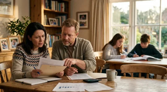 Parents regardant leurs enfants étudier, symbolisant la protection financière pour leur éducation future