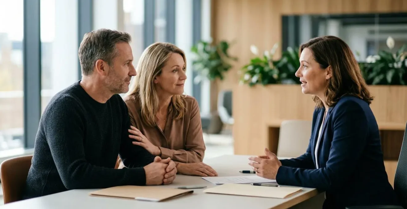 Famille en discussion avec un conseiller bancaire pour débloquer des fonds pour les obsèques