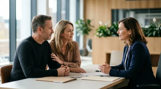 Famille en discussion avec un conseiller bancaire pour débloquer des fonds pour les obsèques