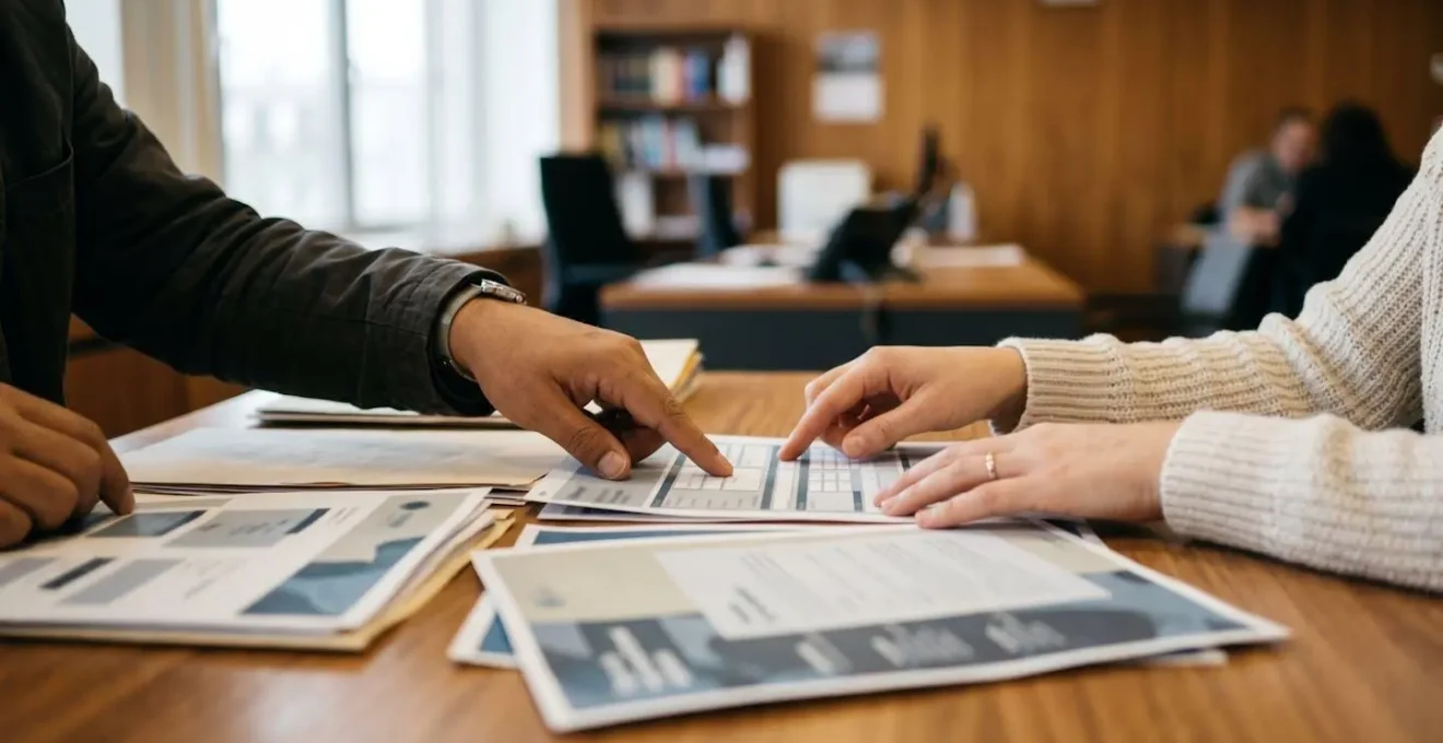 Professionnel consultant des documents administratifs dans un bureau consulaire
