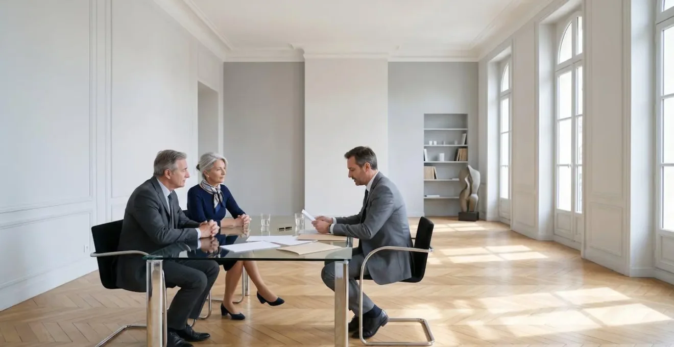 Couple de seniors consultant des documents d'assurance dans un bureau